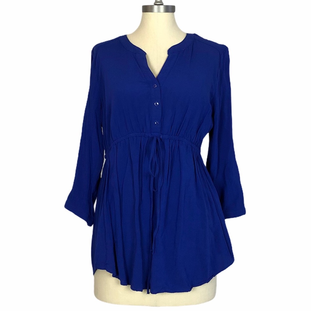 Motherhood Maternity blue Henley shirt with tie waist